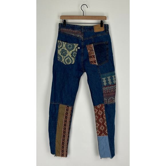Dr Collectors Free People Patched Button Fly Denim Jeans Womens Small Bohemian - Picture 10 of 15